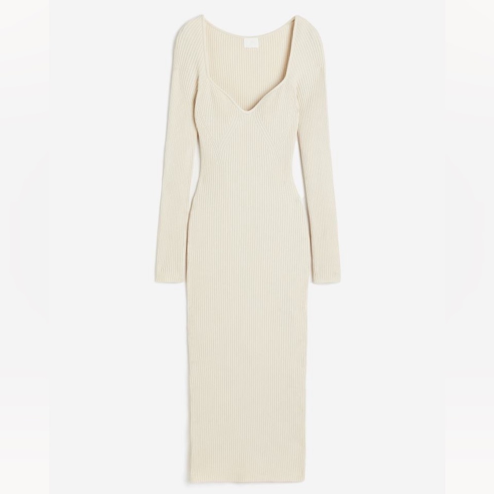 H&M CREAM KNIT LONG MIDI SWEATER DRESS SIZE M